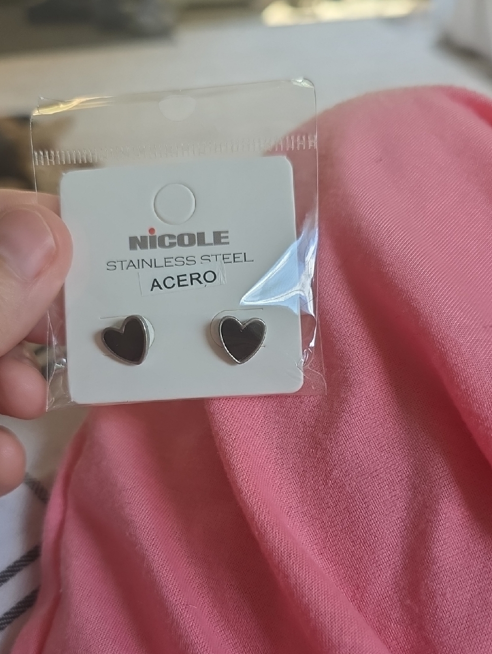 Nicole Stainless Steel Heart Stud Earrings in Black and Silver